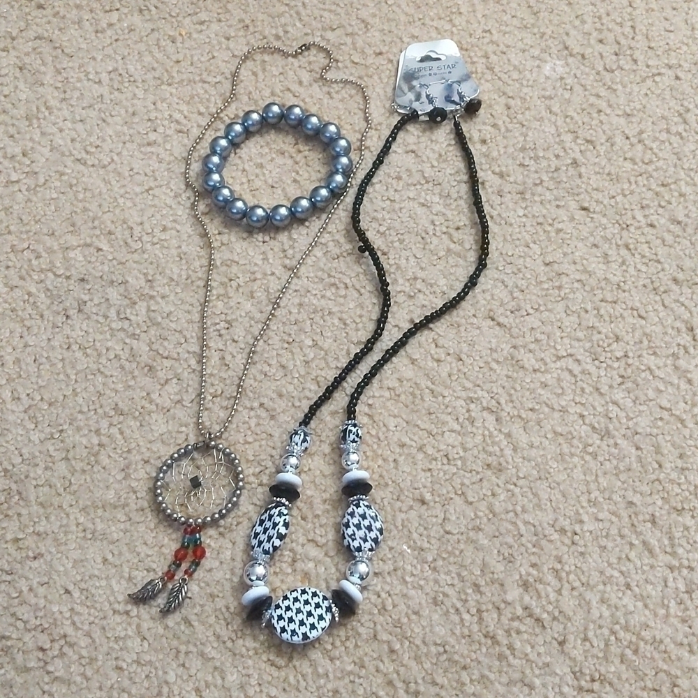 Jewelry Bundle:Dreamcatcher Necklace, Chunky Gray Bracelet, and Jewelery Set